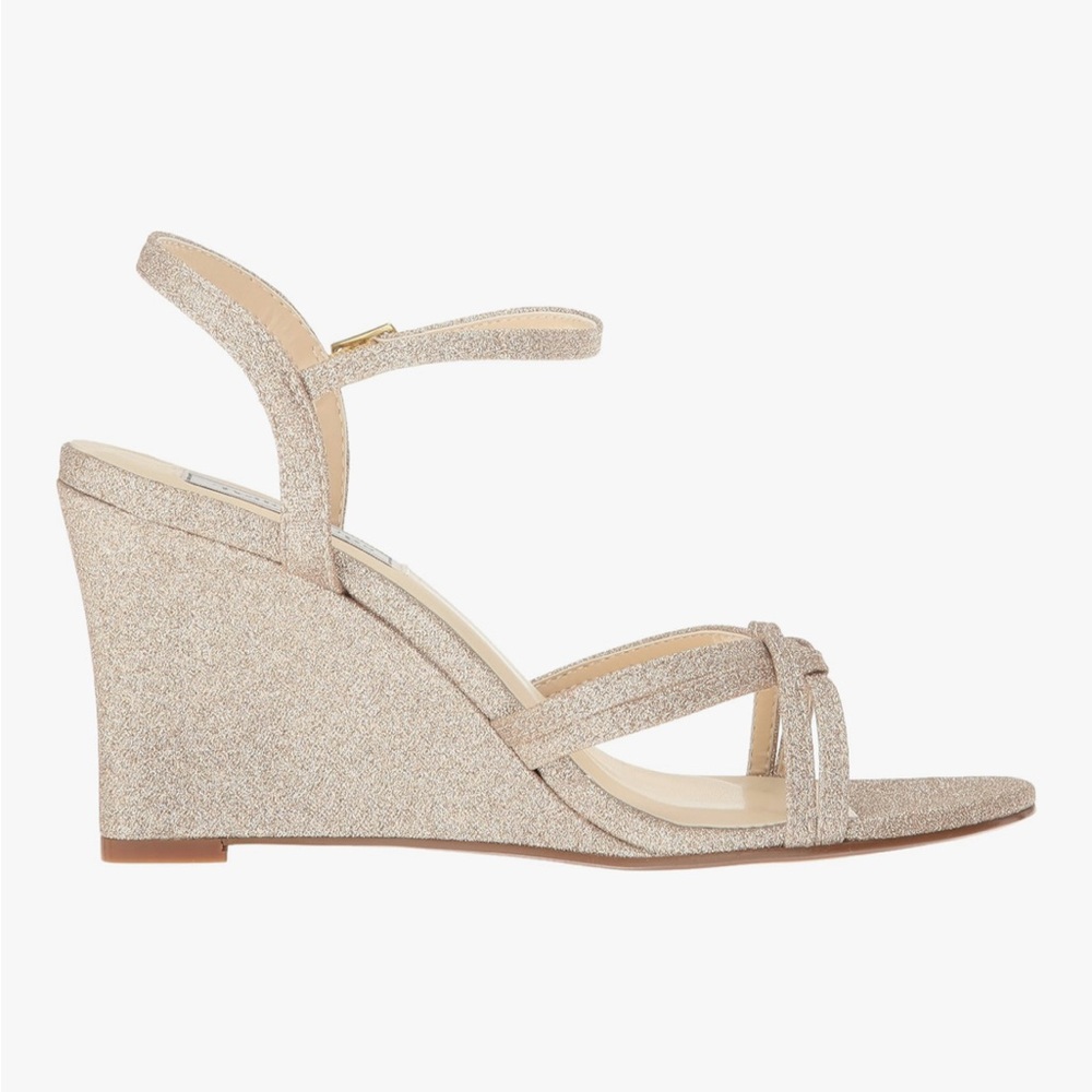 New in Box! Champagne Glitter Wedge Sandals | Size 6.5M